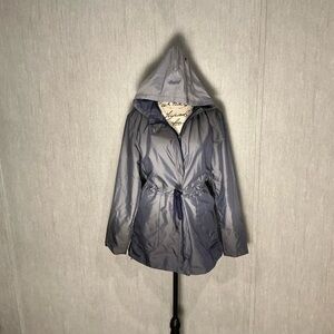 NWOT Lucy Women's Hooded Silver Wind Breaker Jacket Size Large